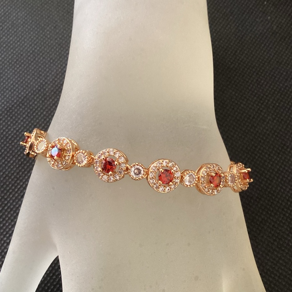 Gold Plated Ruby and white Topaz Bracelet 7.1”